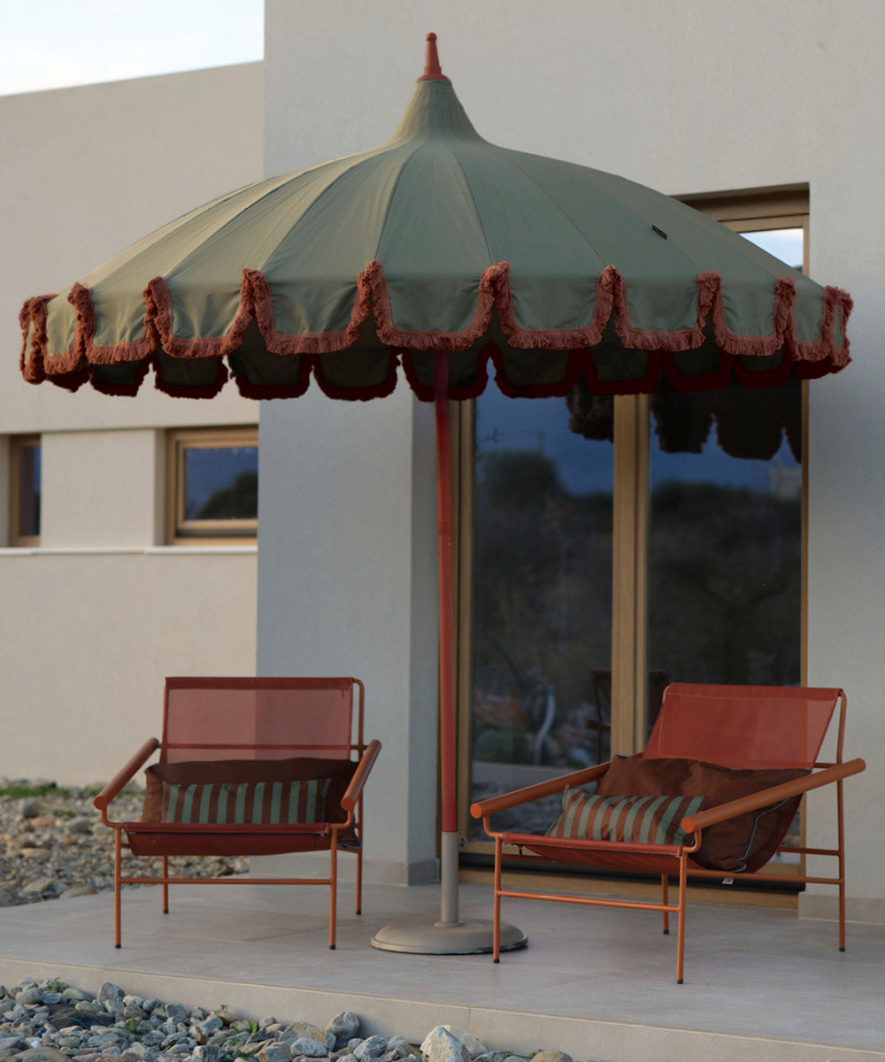 Garden Umbrella Eucalyptus - terracotta fringe