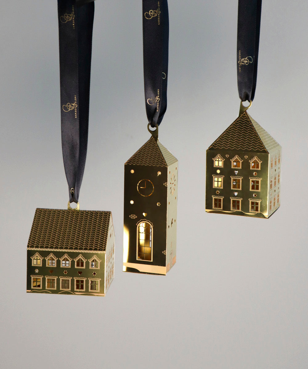Gingerbread Holiday House Ornament, Gold