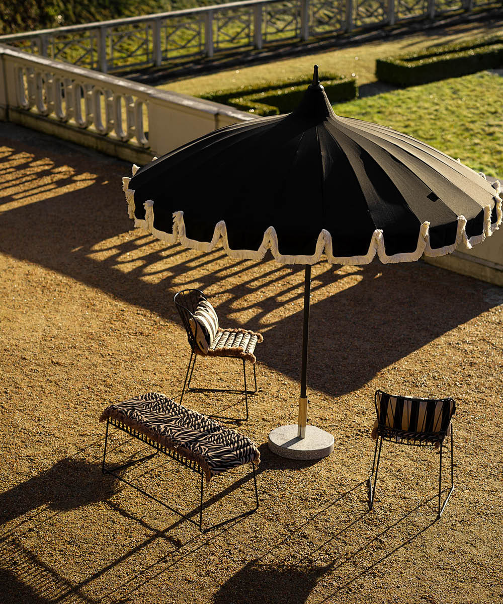 Garden Umbrella with fringe - black-7