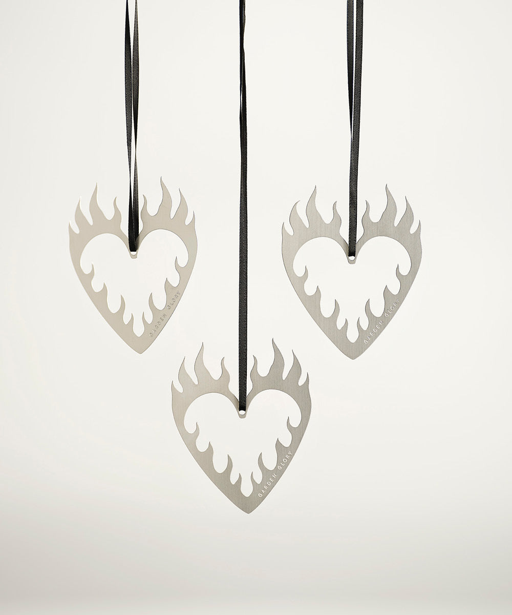 Flaming Heart Ornament Silver 3-p-1