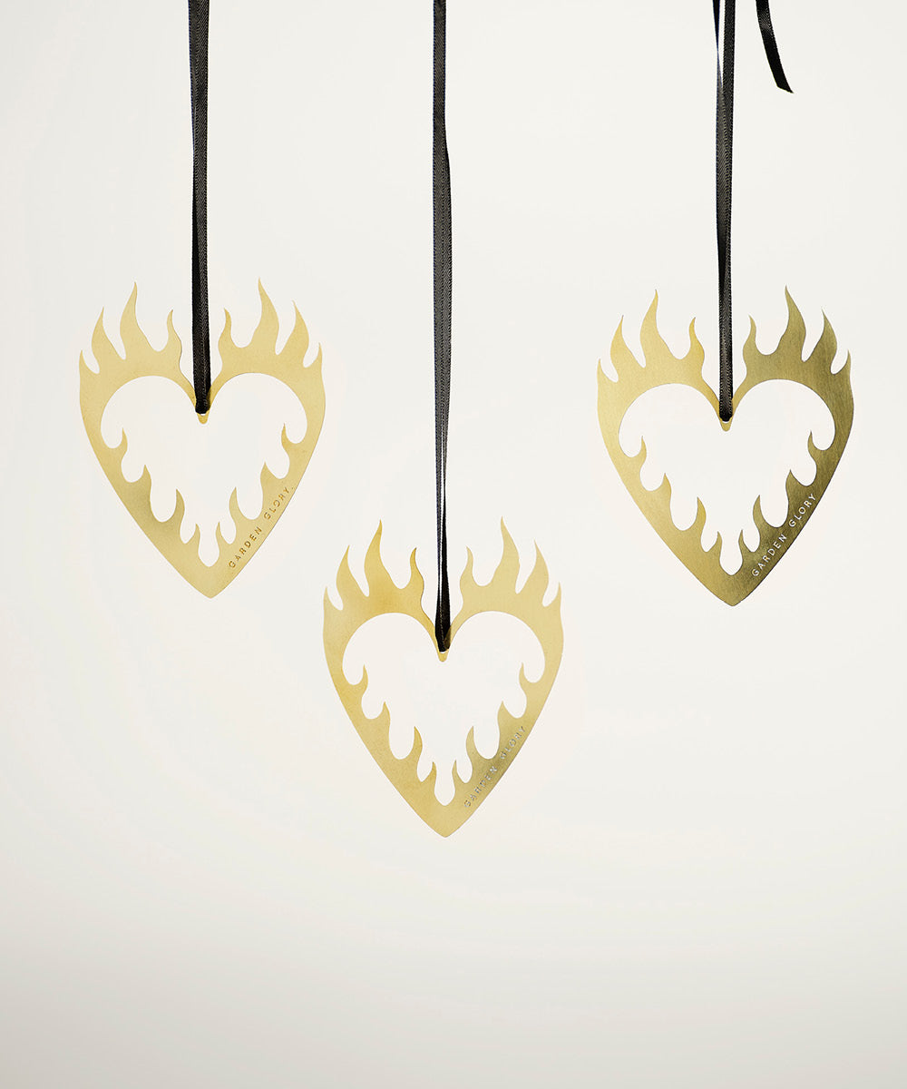 Flaming Heart Ornament Gold 3-p-1