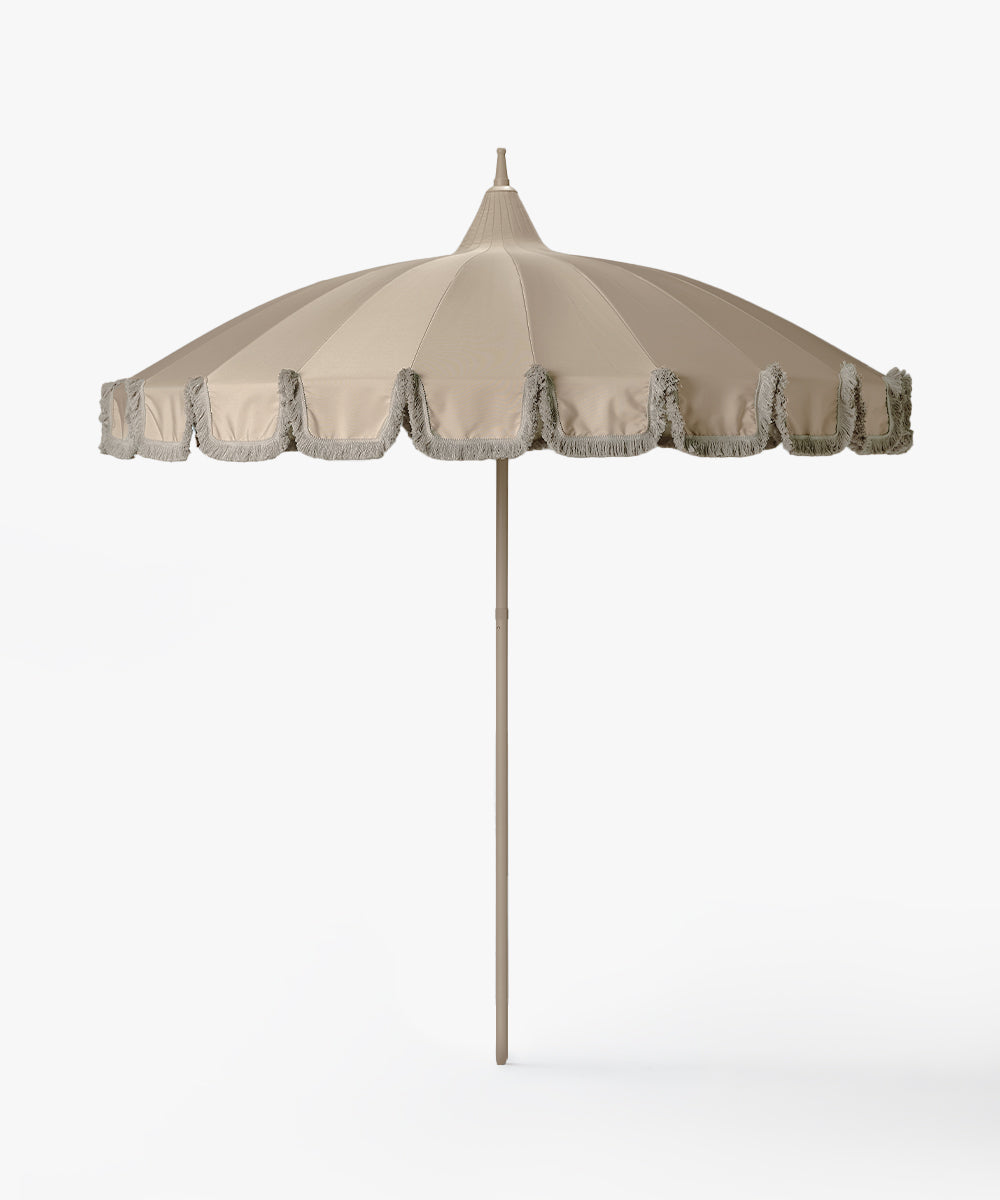 beige patio umbrella with white fringe Garden Umbrella beige – with beige fringe