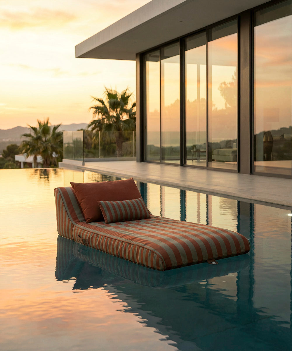 Inflatable Sun Lounger with pillows - Eucalyptus/Terracotta