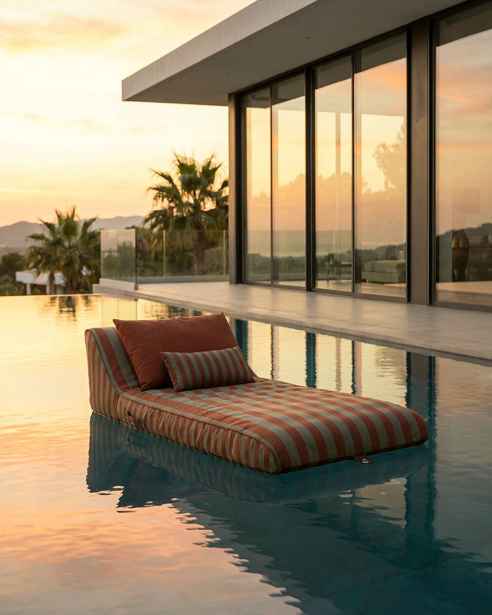 Bain de soleil flottant avec coussins - Eucalyptus/Terracotta
