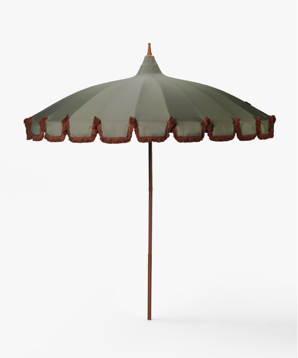 Garden Umbrella Eucalyptus - terracotta fringe