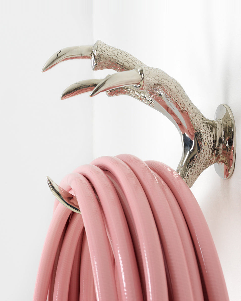 Silver wallmount claw and pink hose