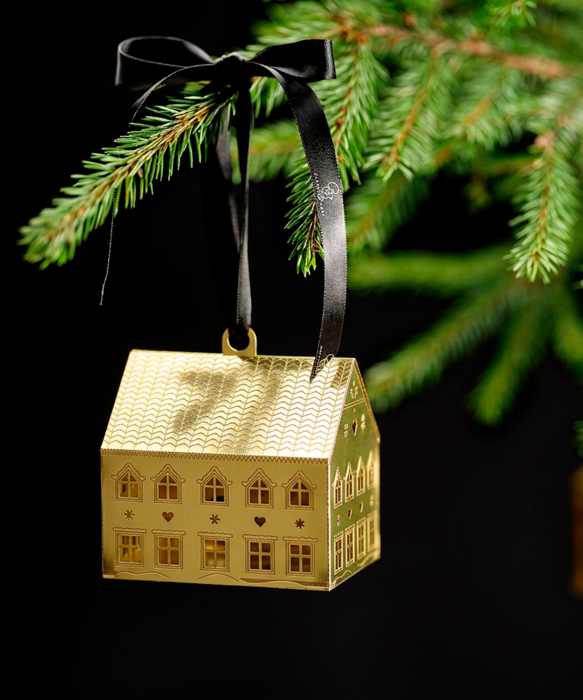 Gingerbread Holiday House Ornament, Gold