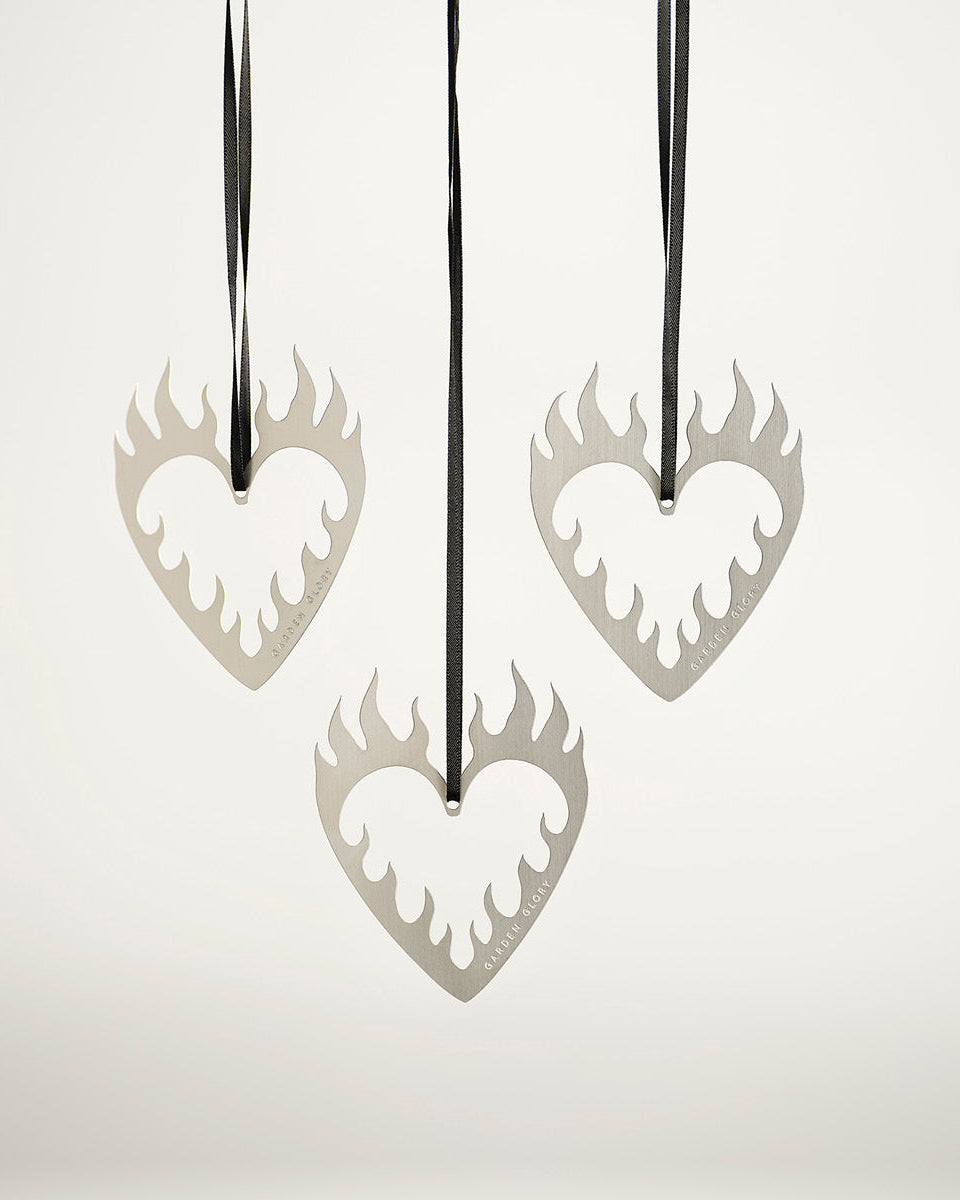 Flaming Heart Ornament Silver 3-p-1