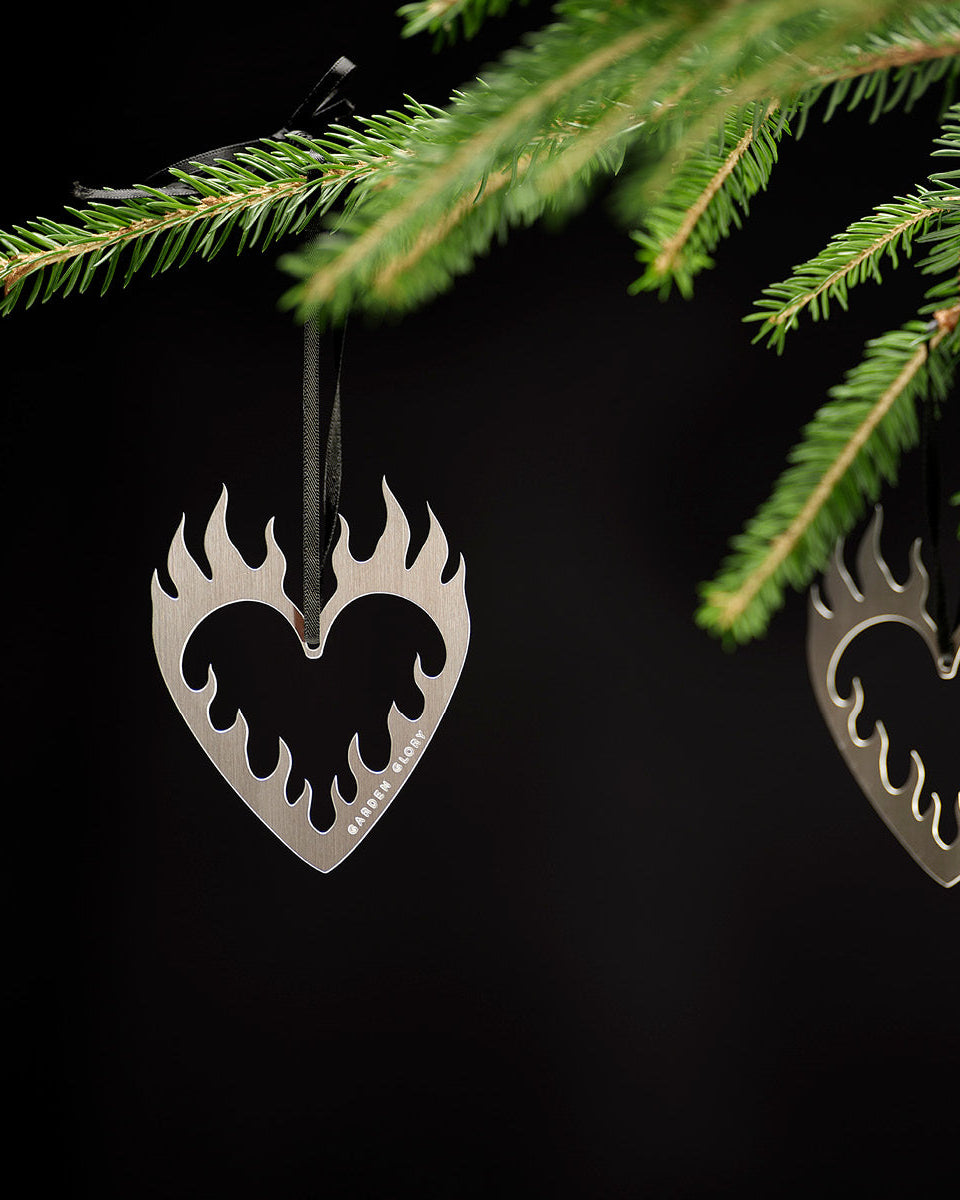Flaming Heart Ornament Silver-2