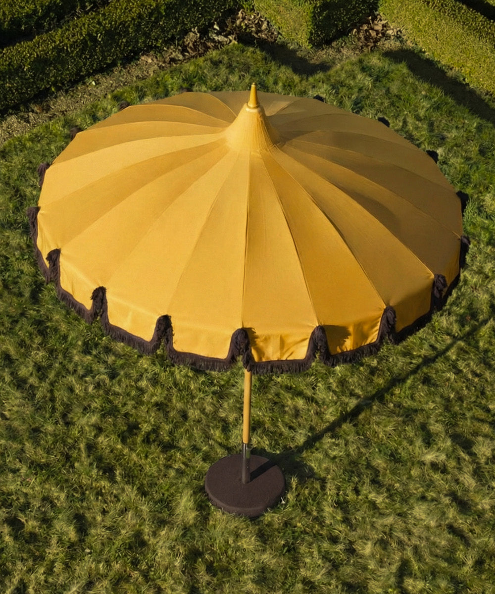 Garden Umbrella saffron yellow – with brown fringe-6