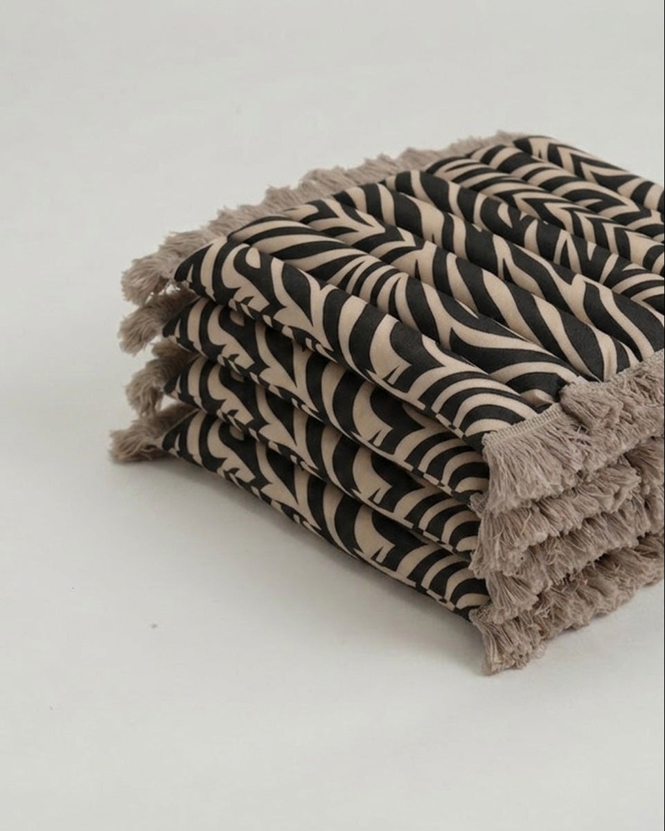 4er-Pack Sitzkissen Zebra Mit Beigem Fransen